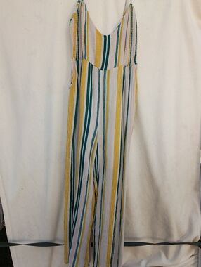 Yellow & Green Striped Sleeveless Wide-Leg Jumpsuit